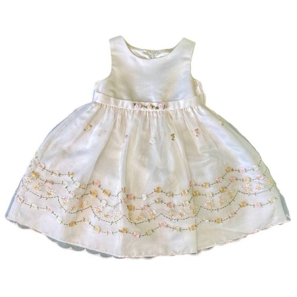 Cinderella‎ Baby Girl Spring Dress Ivory Flowers Pink Roses Frilly Size 24M